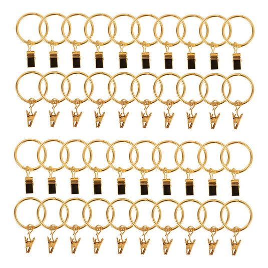 50 Pack Gold Metal Openable Curtain Clip Rings, Heavy Duty Rustproof Drapery Backdrop Clip Hangers - 1.5