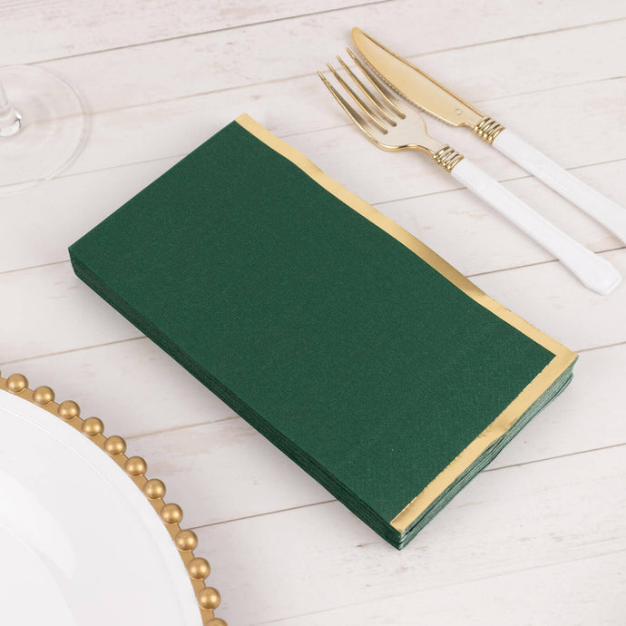 50-Pack Paper Dinner Napkins Hunter Emerald Green with Gold Foil Edge 2 Ply - Stylish Disposable Napkins Napkins HIER_4510