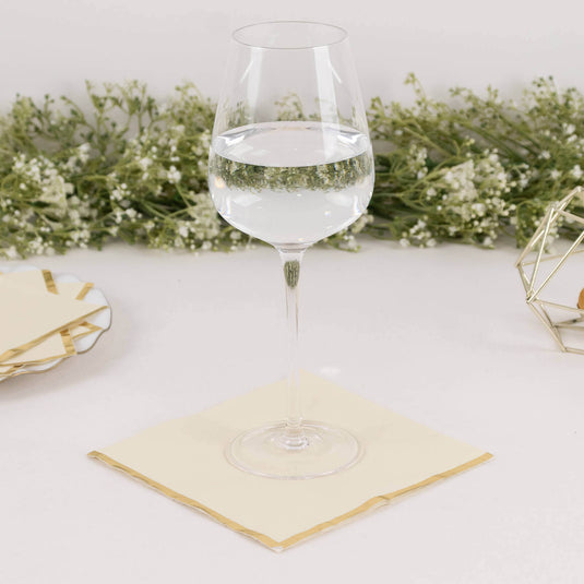 50-Pack Paper Beverage Napkins with Gold Foil Edge Ivory - Disposable 2 Ply Cocktail Napkins for Events 6.5"x6.5" Napkins HIER_4510