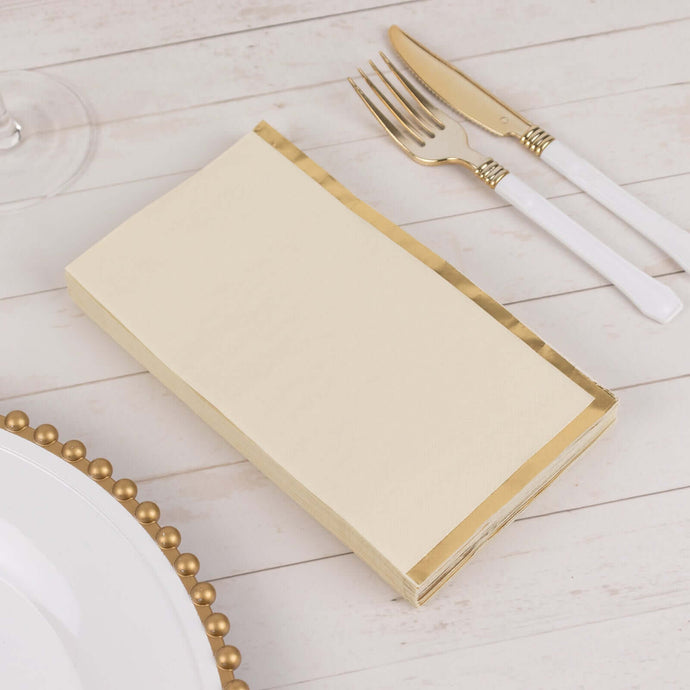 50-Pack Paper Dinner Napkins Ivory with Gold Foil Edge 2 Ply - Stylish Disposable Napkins Napkins HIER_4510