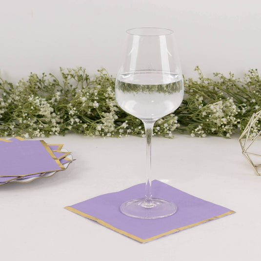 50-Pack Paper Beverage Napkins with Gold Foil Edge Lavender - Disposable 2 Ply Cocktail Napkins for Events 6.5