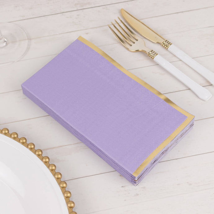 50-Pack Paper Dinner Napkins Lavender with Gold Foil Edge 2 Ply - Stylish Disposable Napkins Napkins HIER_4510