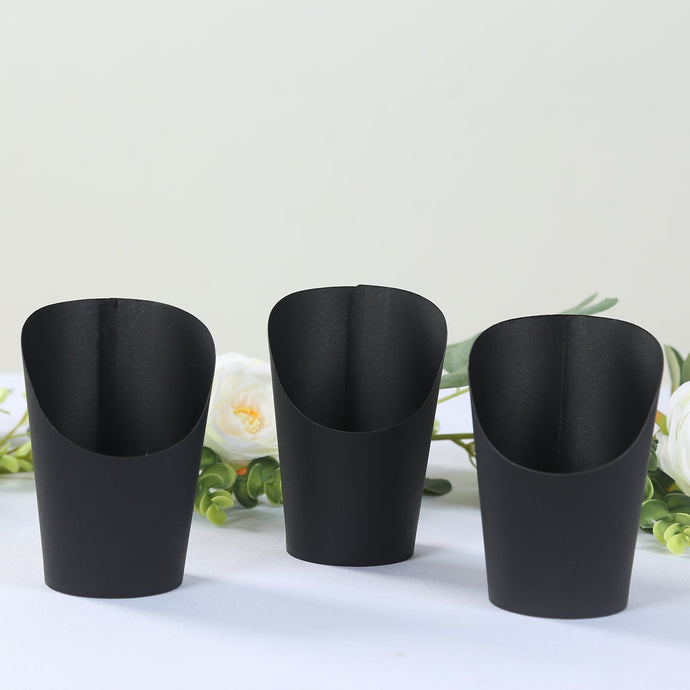 50-Pack Paper Popcorn Box Snack Cups Cone Design Black - Great for Appetizers 14oz Disposables HIER_4300