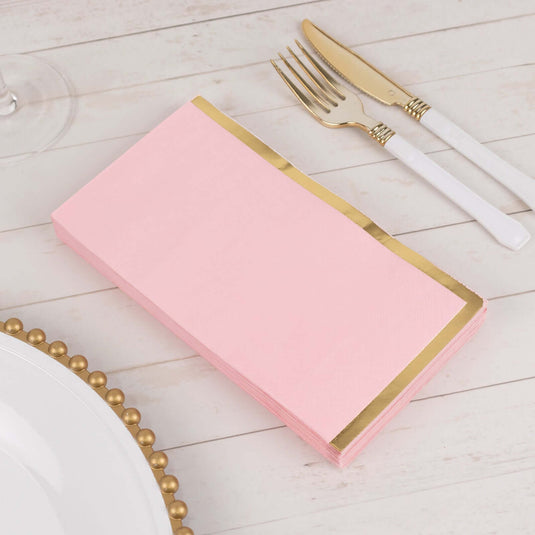 50-Pack Paper Dinner Napkins Pink with Gold Foil Edge 2 Ply - Stylish Disposable Napkins Napkins HIER_4510