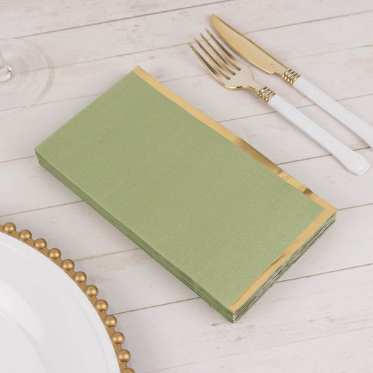 50-Pack Paper Dinner Napkins Sage Green with Gold Foil Edge 2 Ply - Stylish Disposable Napkins Napkins HIER_4510