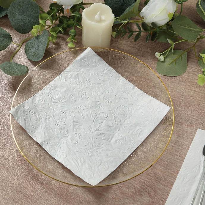 50-Pack Paper Cocktail Napkins with Embossed French Swirl Pattern White - Soft 2 Ply Beverage Napkins for Events 6.5