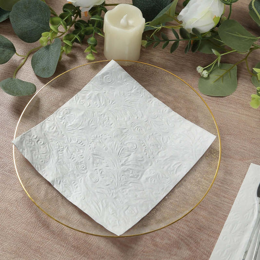 50-Pack Paper Cocktail Napkins with Embossed French Swirl Pattern White - Soft 2 Ply Beverage Napkins for Events 6.5"x6.5" Napkins HIER_4510