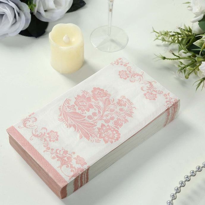 50-Pack Paper Dinner Napkins White with Pink Damask Floral Pattern 2-Ply - Stylish Disposable Napkins for Parties Napkins HIER_4510