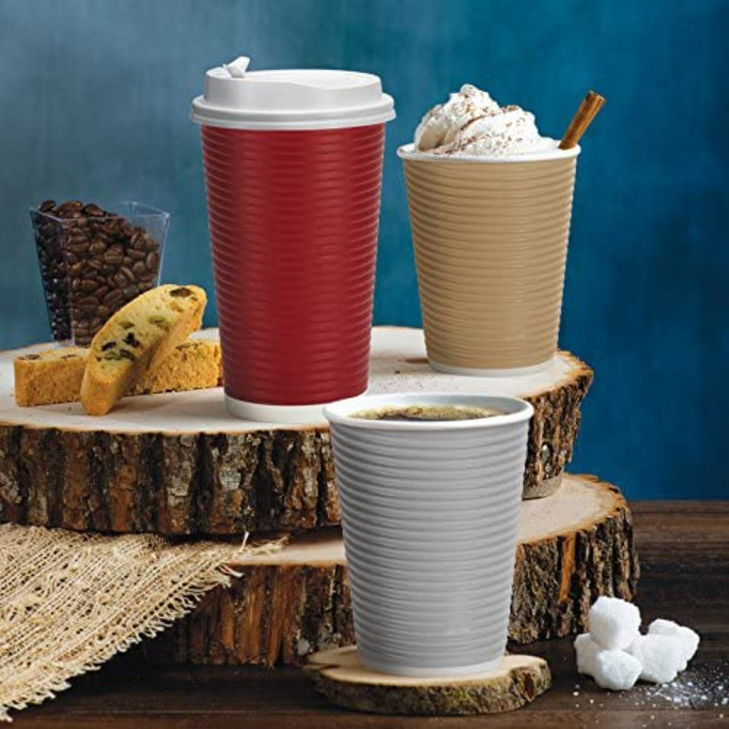 Load image into Gallery viewer, Paper Cup Tan Hot Cold with lid 12 oz Paper Cups VeZee
