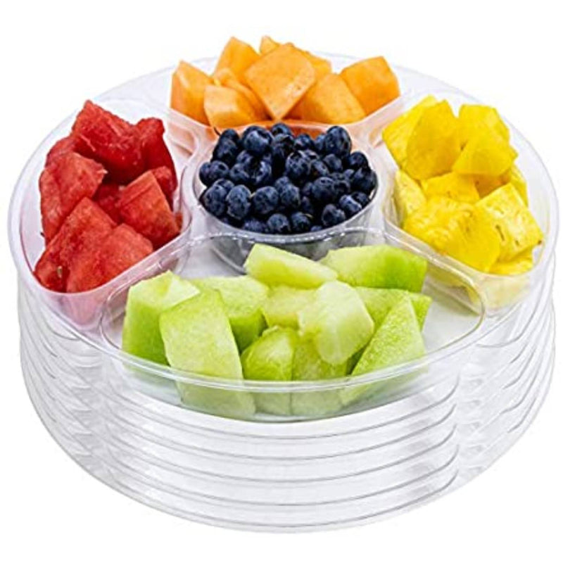 Load image into Gallery viewer, Clear 5 Compartment 12&quot; Plastic Platter Serverware Party Dimensions
