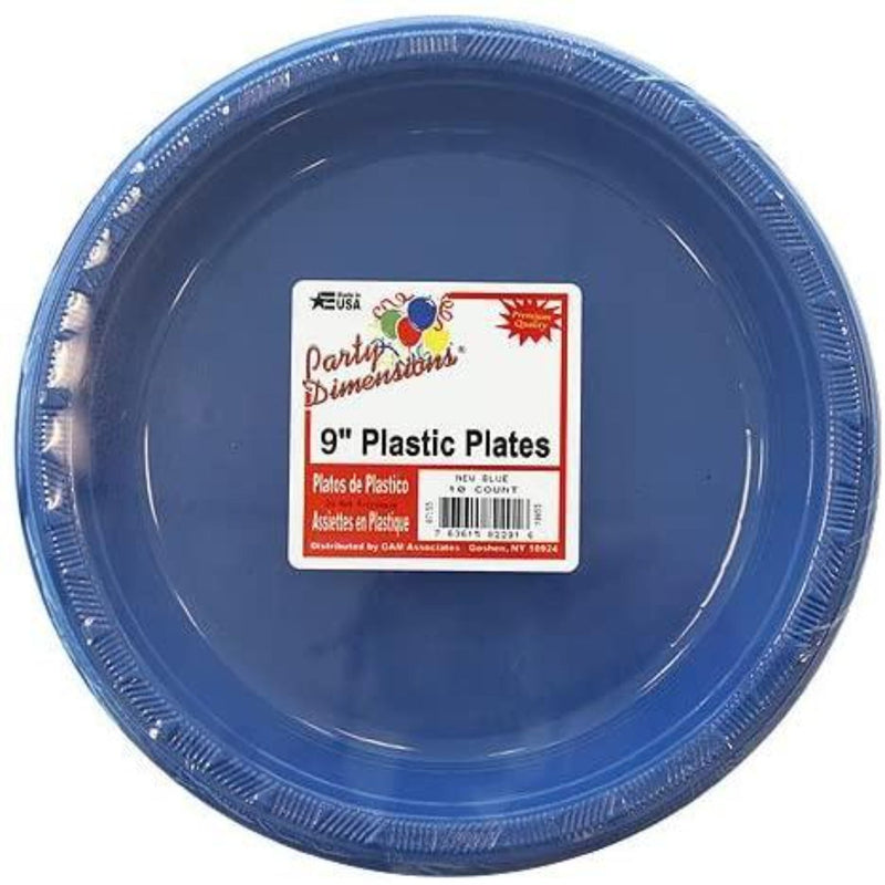 Load image into Gallery viewer, Blue Plastic Plate 9&quot; Disposable Plates Party Dimensions
