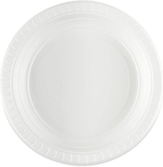 Party Dimensions Round White Party Plastic Plates 7" Disposable Plates Party Dimensions