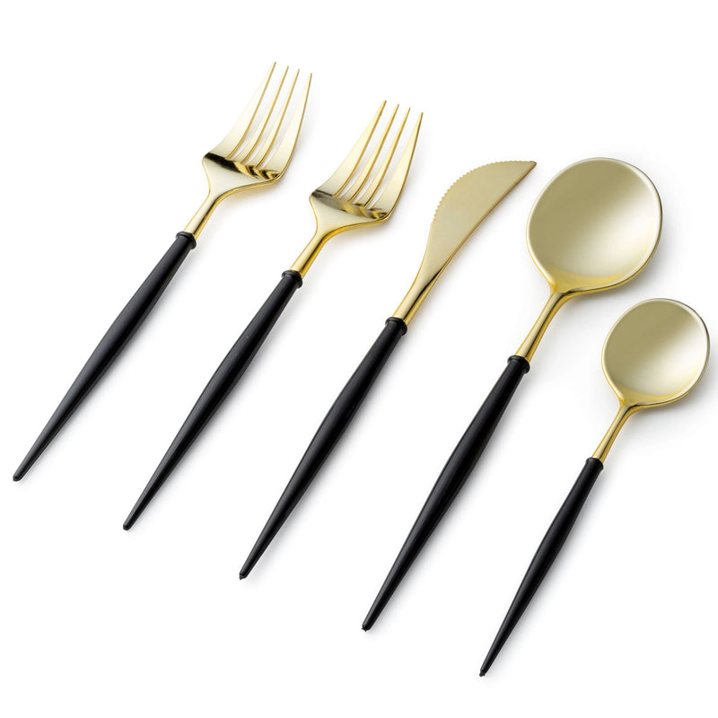 Load image into Gallery viewer, Noble Collection Shiny Gold Top/Black Bottom Flatware Set Tablesettings Decorline
