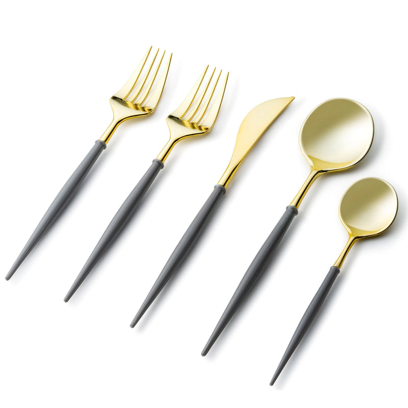 Load image into Gallery viewer, Noble Collection Shiny Gold Top/Grey Bottom Flatware Set Tablesettings Decorline
