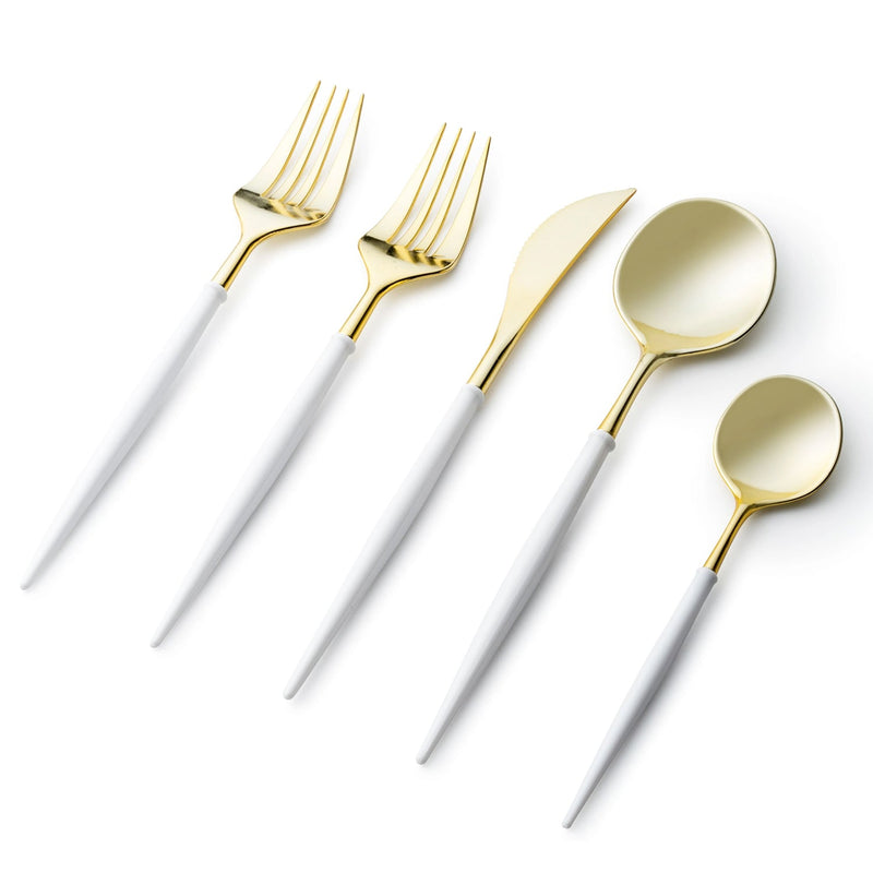 Load image into Gallery viewer, Noble Collection Shiny Gold Top/White Bottom Flatware Set Tablesettings Decorline
