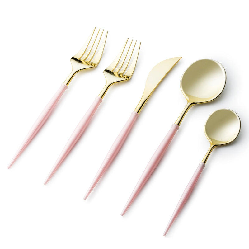 Load image into Gallery viewer, Noble Collection Shiny Gold Top/blush Pink Bottom Flatware Set Tablesettings Decorline
