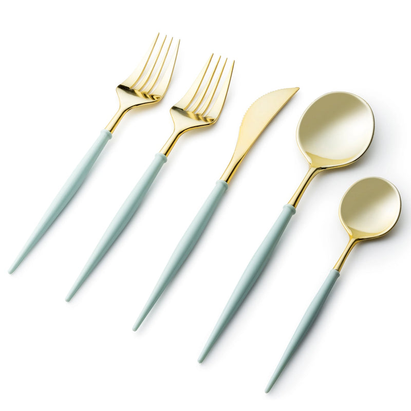 Load image into Gallery viewer, Noble Collection Shiny Gold Top/Turquoise Bottom Flatware Set Tablesettings Decorline
