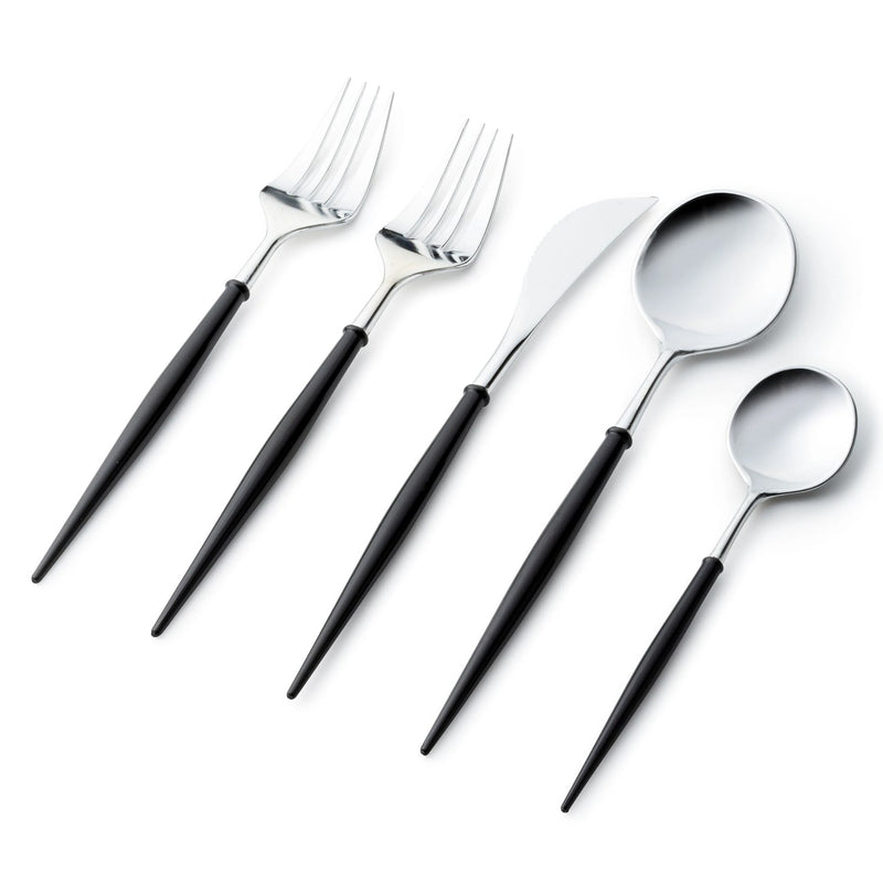 Load image into Gallery viewer, Noble Collection Shiny Silver Top/Black Bottom Flatware Set Tablesettings Decorline
