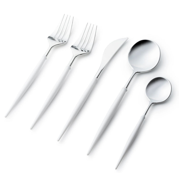 Noble Collection Shiny Silver Top/White Bottom Flatware Set Tablesettings Decorline