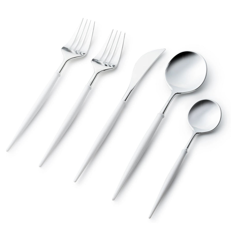 Load image into Gallery viewer, Noble Collection Shiny Silver Top/White Bottom Flatware Set Tablesettings Decorline
