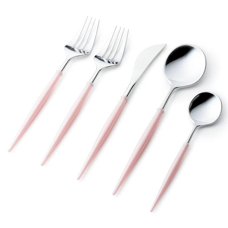 Load image into Gallery viewer, Noble Collection Shiny Silver Top/Blush Pink Bottom Flatware Set Tablesettings Decorline
