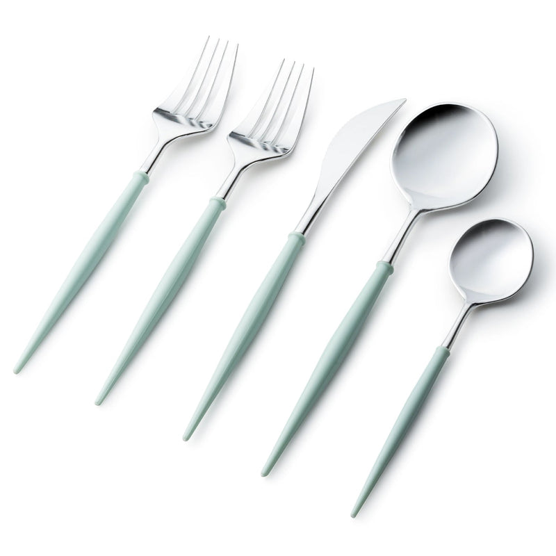 Load image into Gallery viewer, Noble Collection Shiny Silver Top/Turquoise Bottom Flatware Set Tablesettings Decorline
