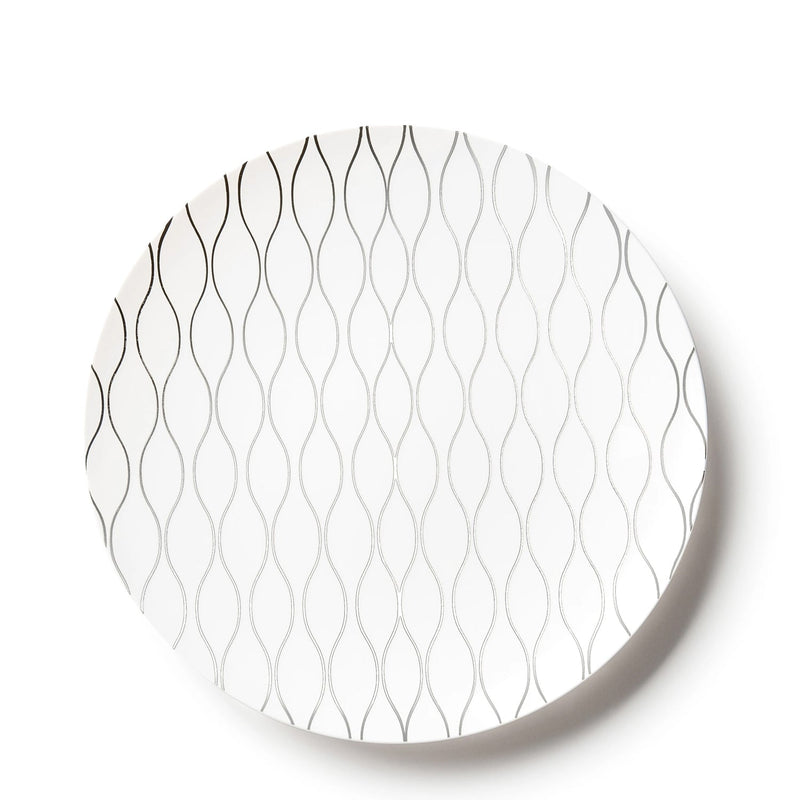 Load image into Gallery viewer, Whisk Collection Plastic Salad Plates White &amp; Silver 7.5&quot; Tablesettings Decorline
