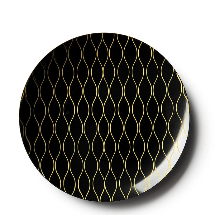 Whisk Collection Plastic Salad Plates Black & Gold 7.5