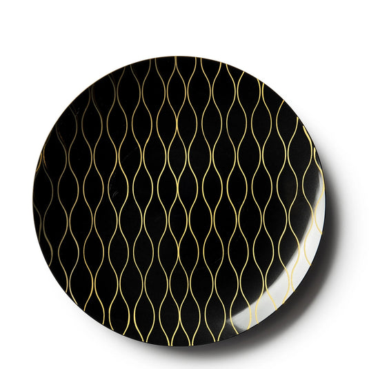 Whisk Collection Plastic Salad Plates Black & Gold 7.5" Tablesettings Decorline