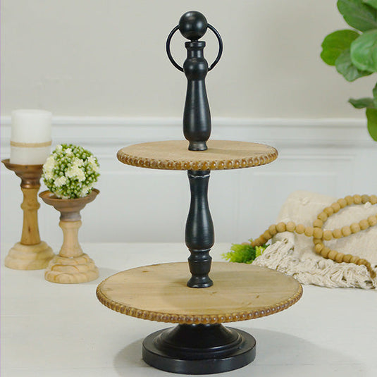 Beaded Edge Wood and Iron Two Tier Tray General VIP