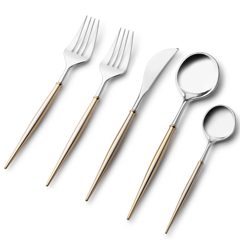 Load image into Gallery viewer, Noble Collection Shiny Top Silver/Gold Bottom Flatware Set Tablesettings Decorline
