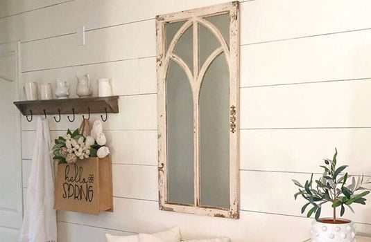 Antique Inspired Wooden Framed Window Mirror General RAZ