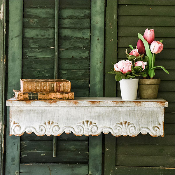 Distressed Galvanized Metal Scroll Wall Shelf General RH