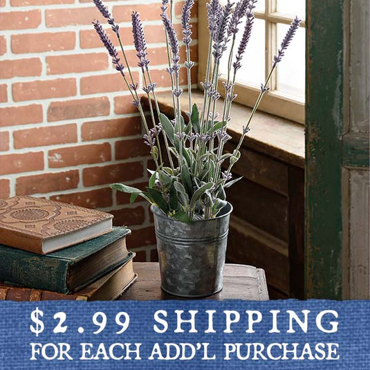 Realistic Tall Lavender Bunch with Galvanized Planter Accessory PBK