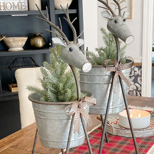 Galvanized Metal Reindeer Planters, Set of 2 General ABH