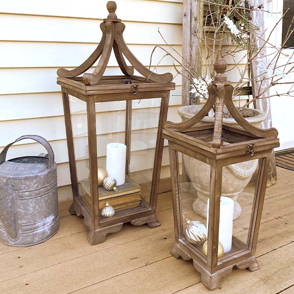 Oversized Natural Brown Urban Wooden Lanterns, Set of 2 General ABH