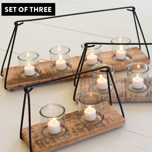 Wood and Metal Candle Trays, Set of 3 Whats trending KAL