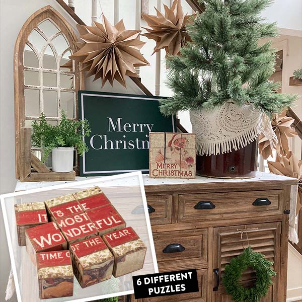 Wooden Block Puzzle | Vintage Farmhouse Christmas General PBK