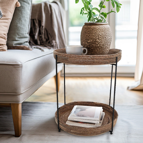 Round Seagrass Table | Removable Serving Trays Whats trending WG