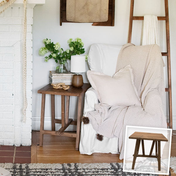 Reclaimed Wood End Table with Trestle Reinforced Sawhorse Base General ABH