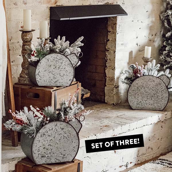 Oversized Galvanized Ornament Caddies, Set of 3 General ABH