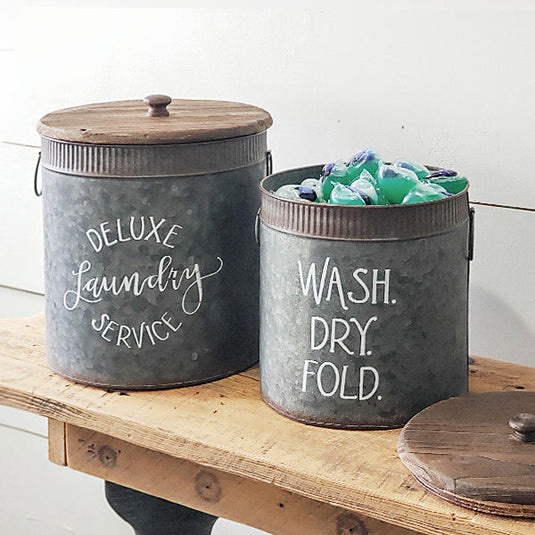 Galvanized Metal Deluxe Laundry Bins, Set of 2 Whats trending ABH