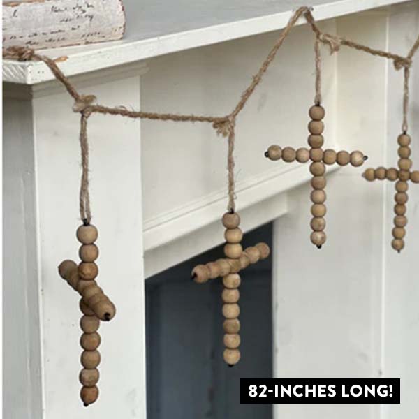 82 Inch Cross Wood Bead Garland, Natural Brown General LV