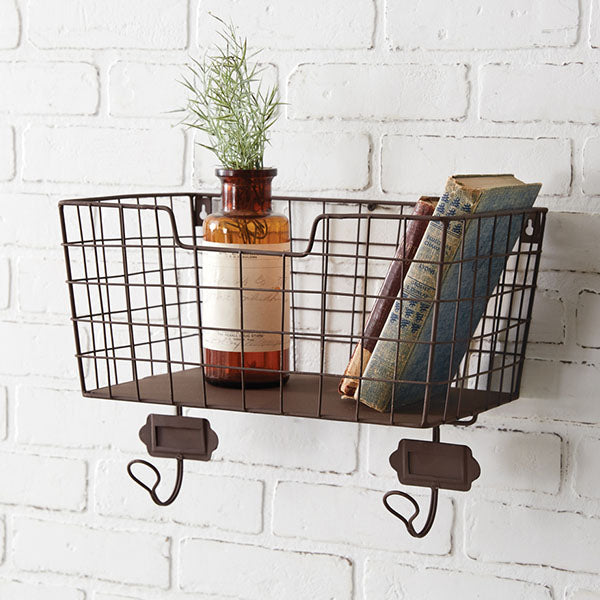 Rustic Mail Basket with Two Hooks General CT