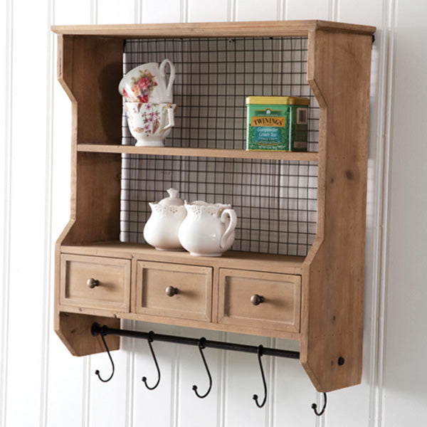 Wood Organizer Shelf with Drawers and Hooks General CT