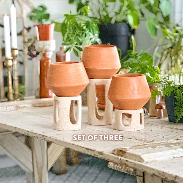 Clay Pot Planters with Speckled Stands, Set of 3 General KAL