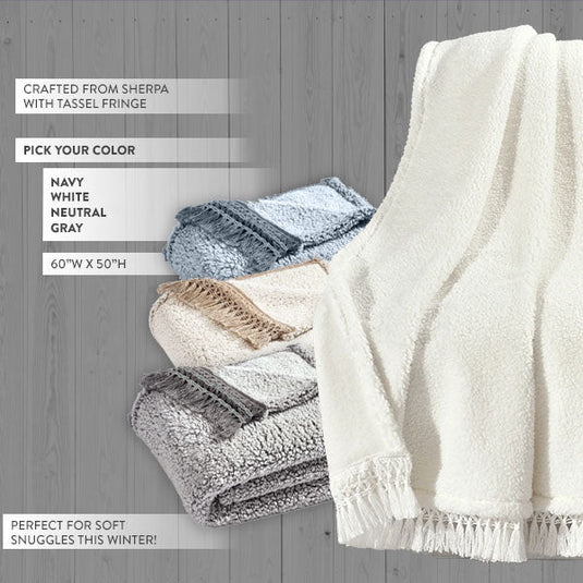 Sherpa Throw with Tassel Fringe, Pick Your Color General Decor Steals