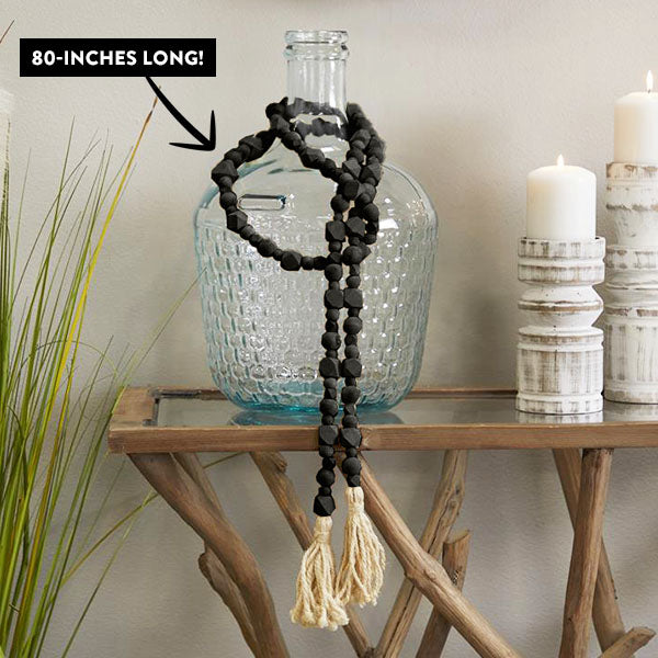 Black Wooden Bead Garland with Tassels Whats trending UMA