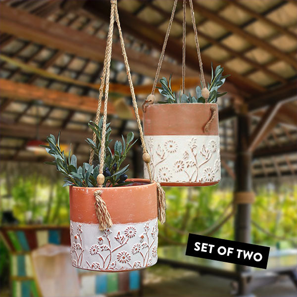 Floral Hanging Planter with Jute Rope, Set of 2 General VIP