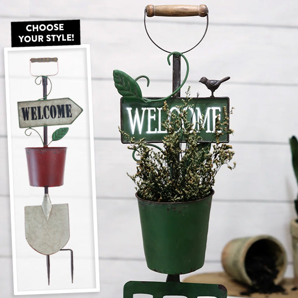 Distressed Welcome Garden Stake, Pick Your Style General VIP